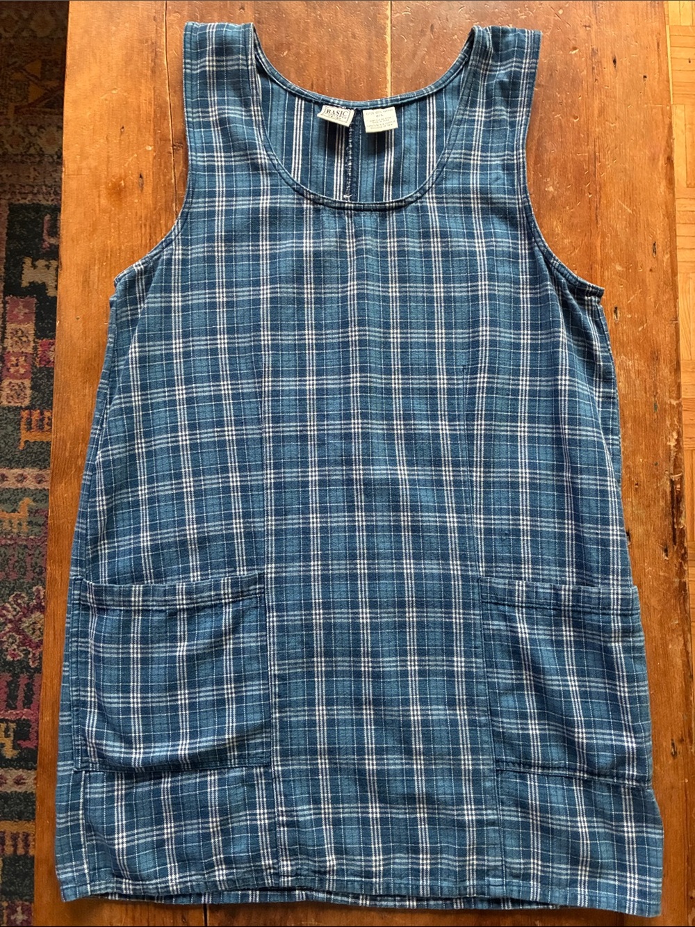 Vintage 90s Plaid Cotton Shift Dress | Oversized Pocket Tunic | 100% Cott